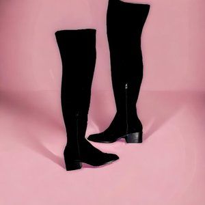Faux Suede Above The Knee 2" Block Heel Boots Women's Sz 8 Gabriana Black